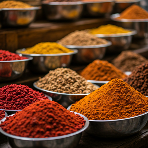 Colorful bowls of various spices